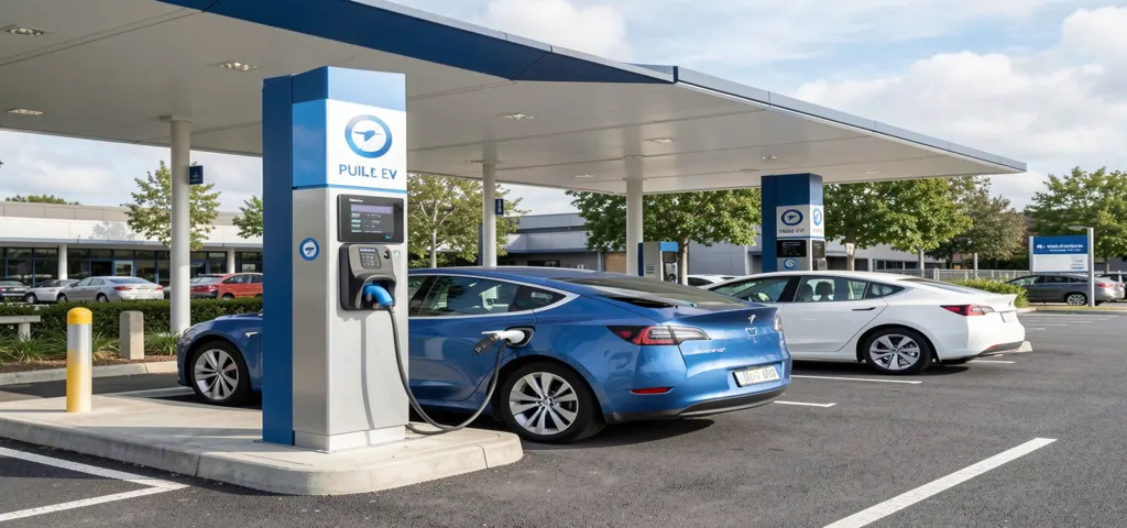 Automated EV charging stations distributing power to electric vehicles