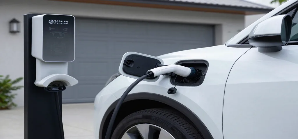 Charging an electric vehicle at home using a dedicated EV charger instead of an extension cord.