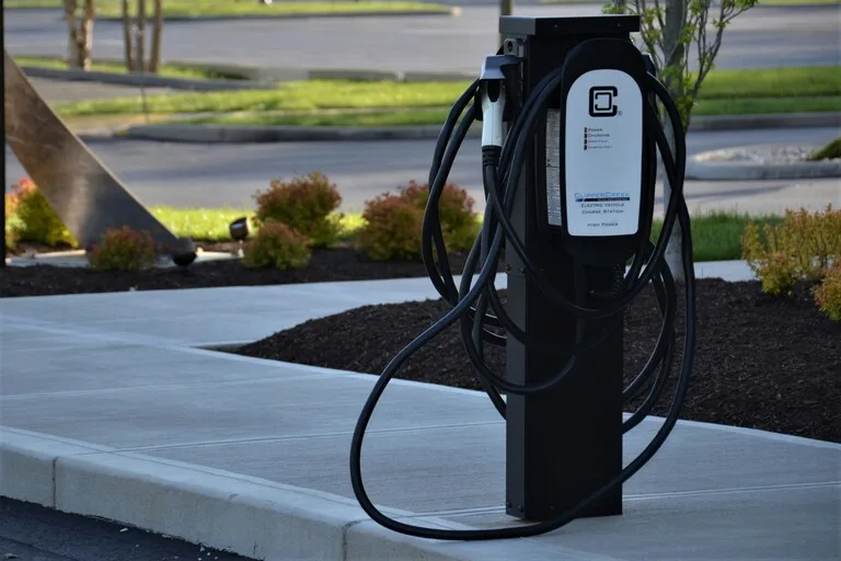Commercial EV charging station installed in an outdoor parking area