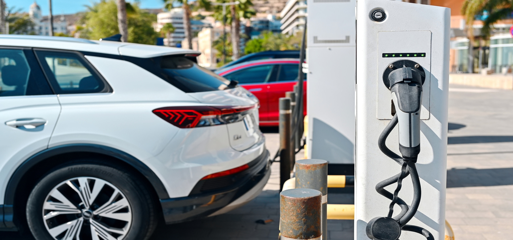 Electric car charging at the charging station